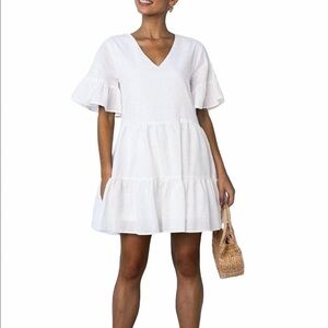 Orniya White Tiered Mini Dress